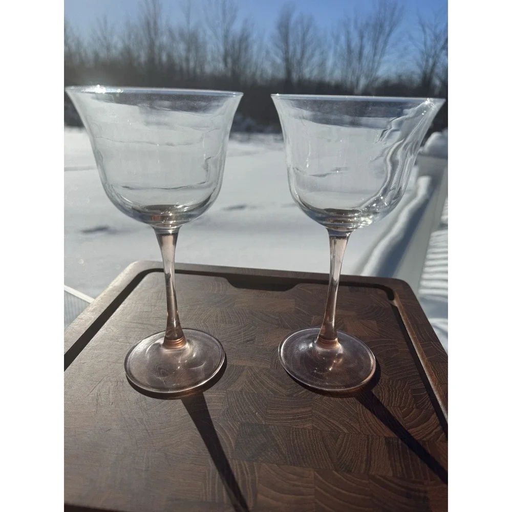 2 Cristal D'Arques Durand Luminarc AMERICANA Rose Pink Stem Clear Goblets TWO